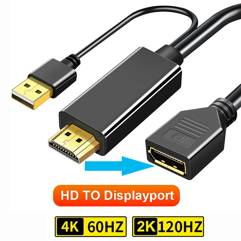 4K @ 60Hz HD naar DisplayPort Unidirectionele adapter met USB-netsnoer HDMI-compatibel naar DP-kabel voor pc Computer Game Monitor