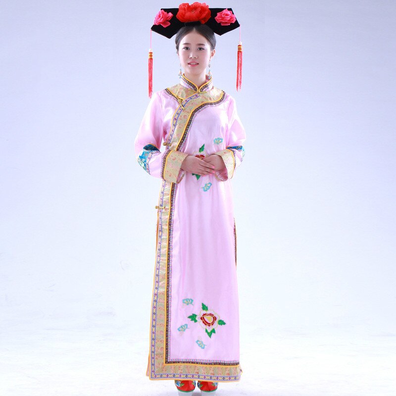 Chinese Traditional Dress Women Cheongsam with Headdress The Qing Dynasty Clothing Princess Costume Stage Costume 17: Pink