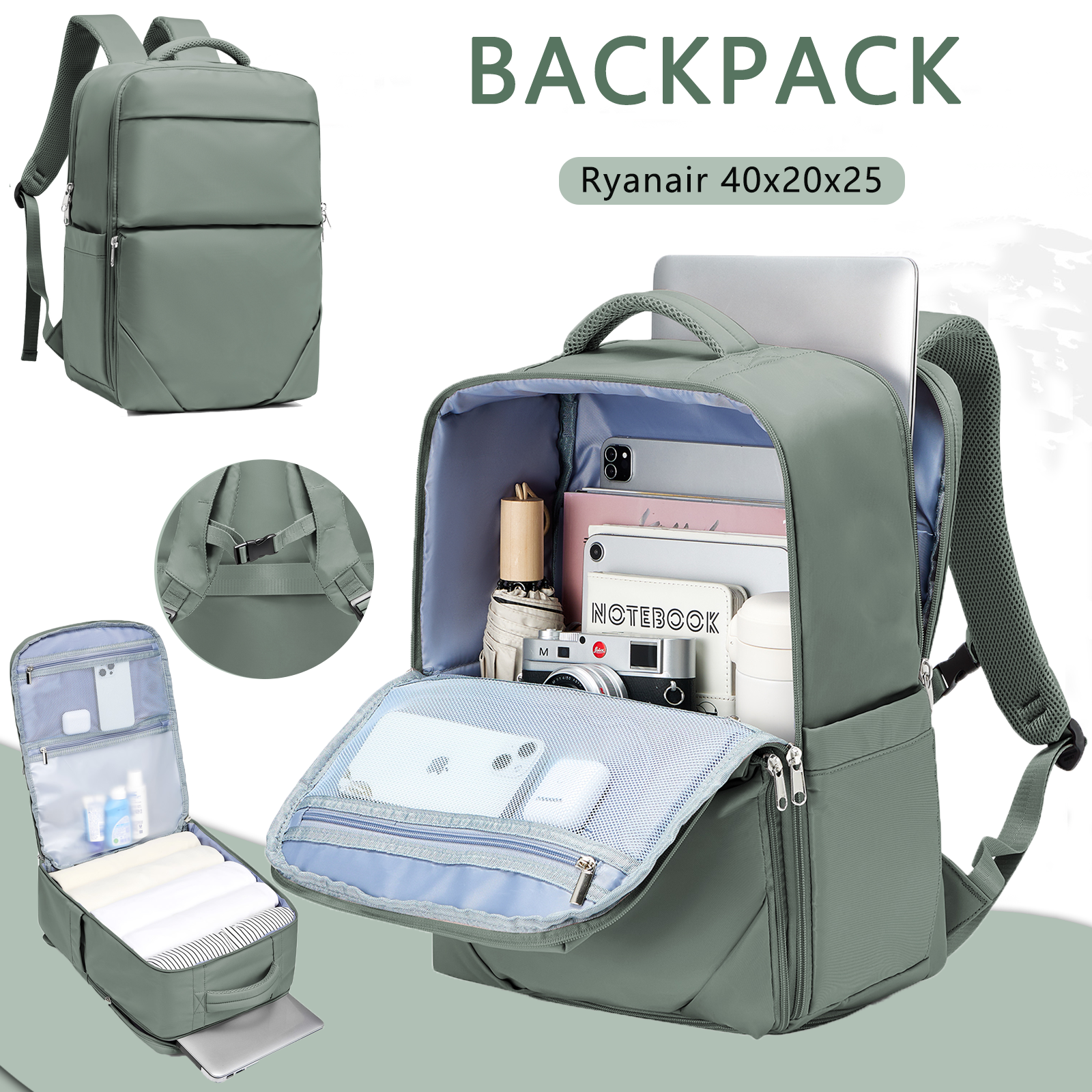 Bakcpack-maleta de viaje para mujer, bolsa de cabina de vuelo 40x20x25, mochila impermeable reforzada para viaje, de 14 pulgadas mochila para portátil, equipaje