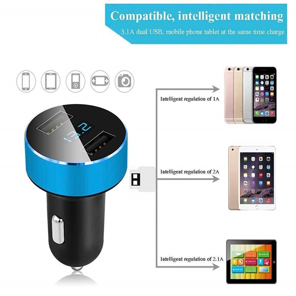 Cargador de coche USB Dual 3.1A 5V con pantalla LED cargador de coche Universal para Xiaomi Samsung S8 iPhone X 8 Plus Tablet