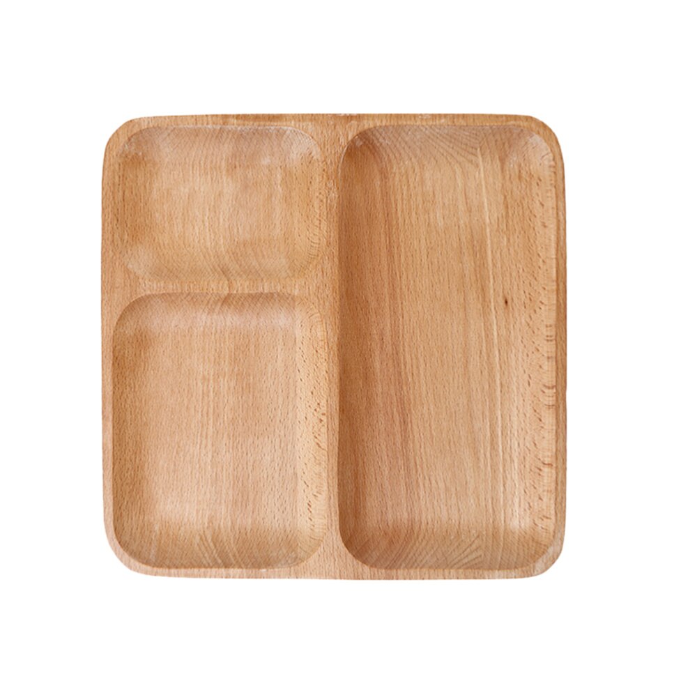 Bandeja de madera de haya con forma cuadrada para comida, plato de postre con 3 compartimentos, bandeja creativa de almacenamiento de alimentos para el hogar, Hotel, Restaur, 1 ud.
