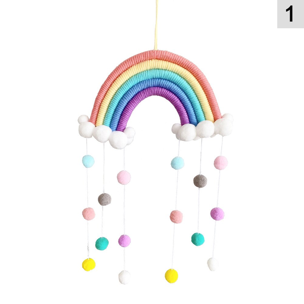 1 PC mignon arc-en-ciel nuages tapisserie feutre boule macramé tenture murale décor à la main tissé Photo accessoire chambre décoration artisanat: 1