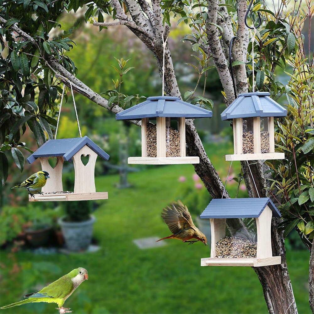 Wooden bird feeder outdoor bird feeder personality simple home balcony garden bird food box