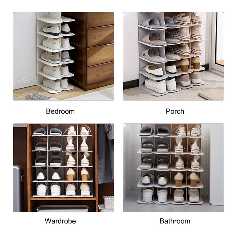 DIY Assembly 6 Layers Stackable Shoe Organizer Shoe Shelf Shoe Rack Stand Space Saving Shoe Hanger Shoe Box Cabinet Storage Rack