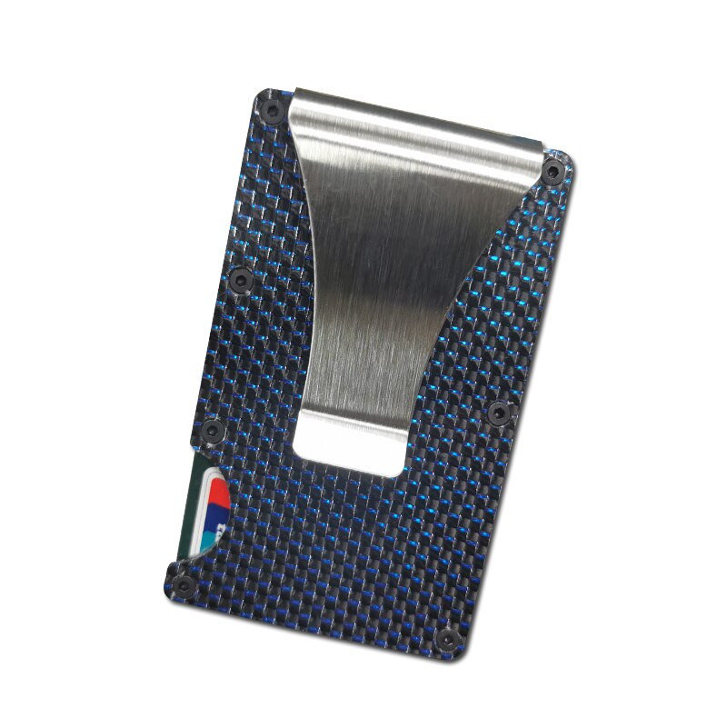 Carbon fiber wallet, metal wallet, wallet, bank card holder, carbon fiber RFID card holder: blue silver