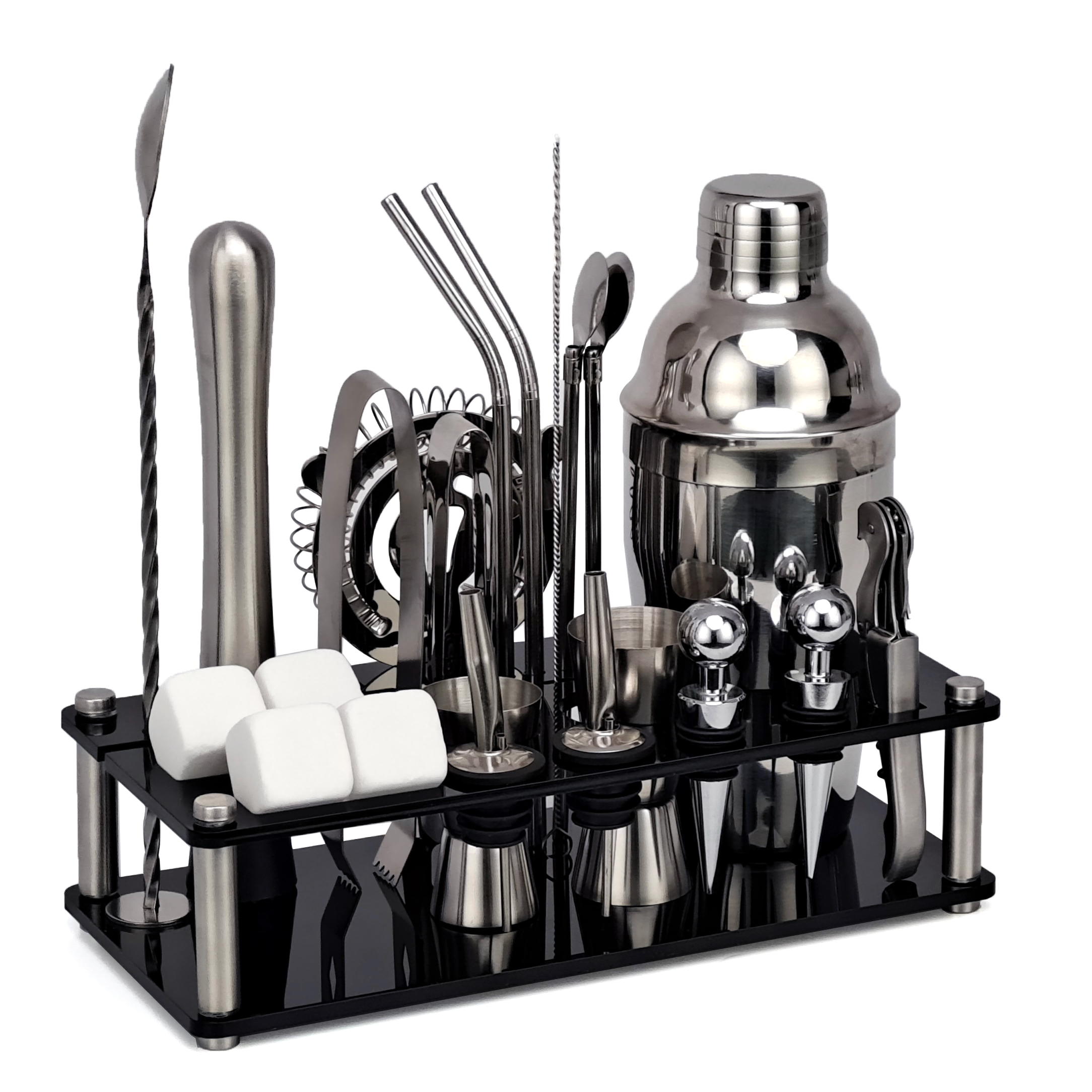 Zestaw barmańnarty 23-sztuka wibrator robić koktajli zestaw ze stali nierdzewnej lodu ziarna akrylowe stojak na napoje mieszane martini akcesoria barowe: 23P-S-550ML