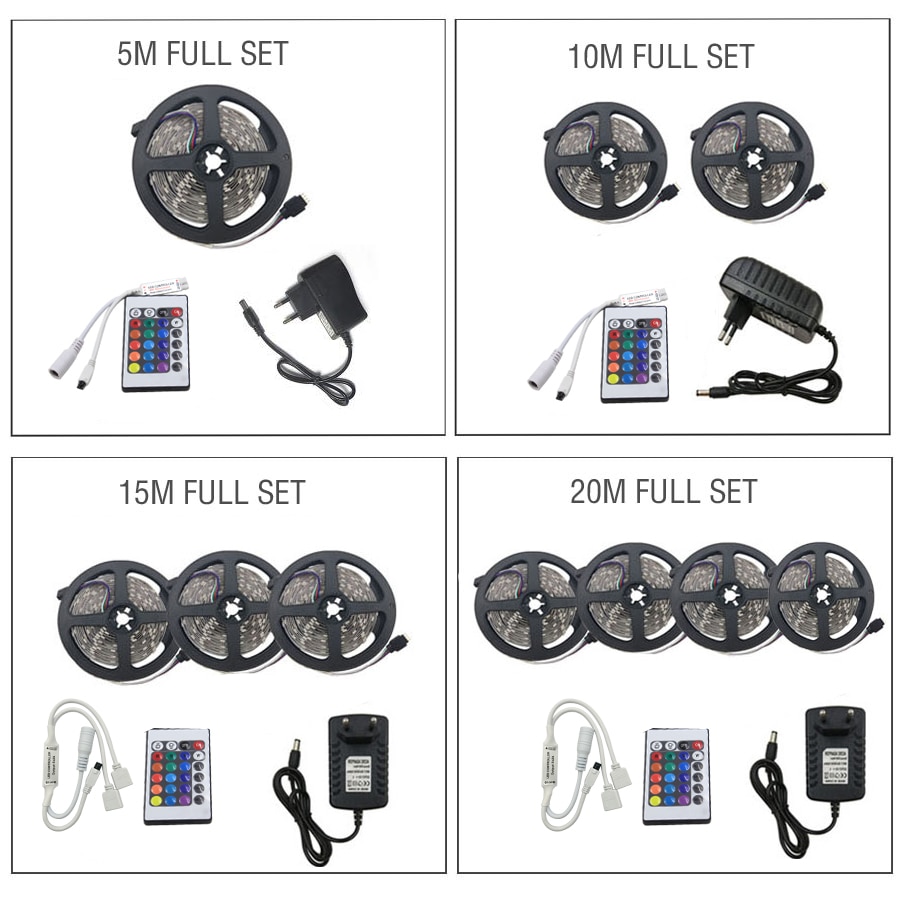 RGB LED Strip 15M 20M Led Light Tape SMD 2835 5M 10M DC 12V Waterproof RGB LED Light diode Ribbon Flexible Controller