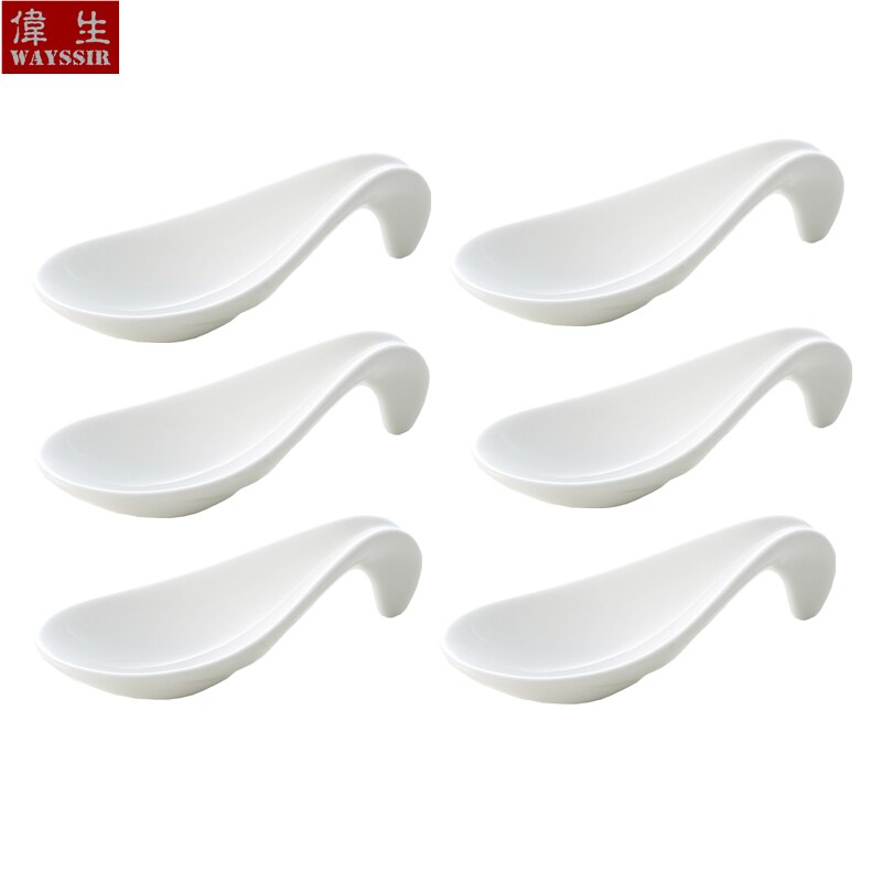6pcs Set Fish Shaped Spoon Dinner Snack Sauce White Porcelain Dish Hotel Breakfast Buffet Ceramic Wasabi Tableware Oil Dispenser