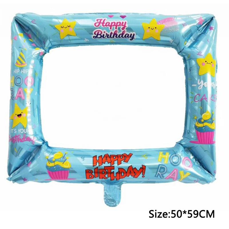 Happy Birthday Aluminum Foil Balloons Photo Booth Frame Photo Props Baby Shower Birthday Party Decorations Kid Adult Photobooth: Photo frame blue