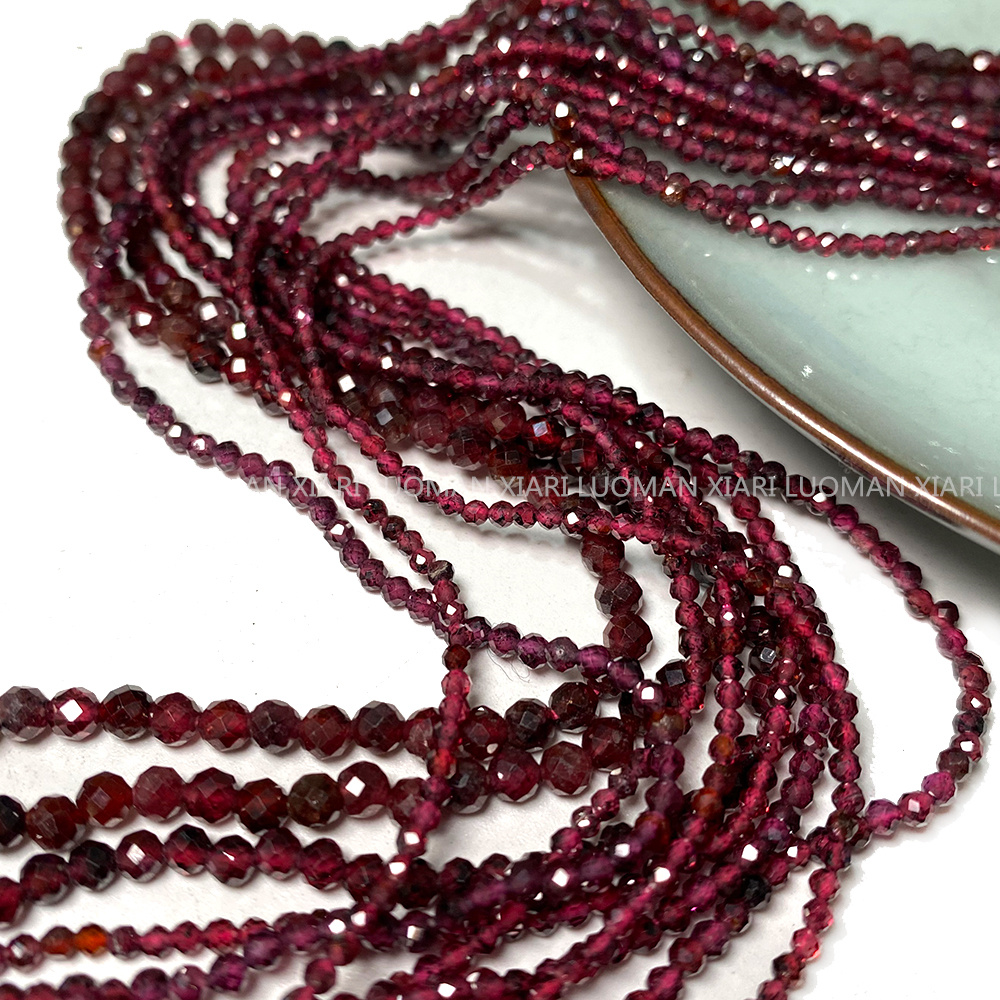Perles fines en pierre naturelle grenat rouge à facettes, pierres précieuses rondes en vrac pour la fabrication de bijoux, breloque de collier et de bracelet à bricoler soi-même, 2-4mm