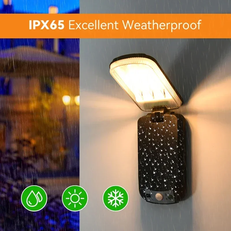 Opvouwbare led-wandlamp op zonne-energie, waterdichte spotlamp met afstandsbediening, pir-bewegingssensor, wandlamp op zonne-energie