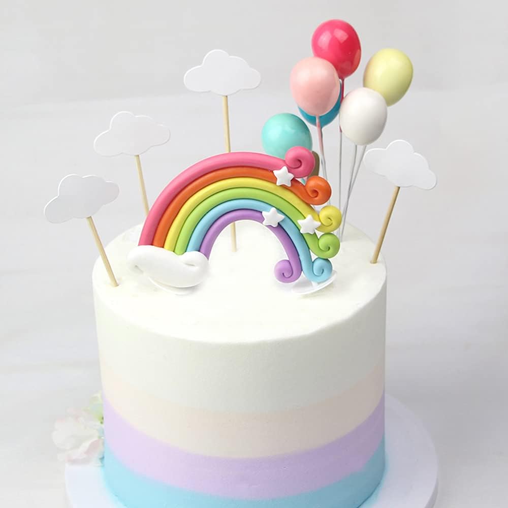 Gratulerer med dagen bannertopper håndlaget cupcake-topper inkludert fargerike regnbueskyer ballongstjerner valg festdekorasjon