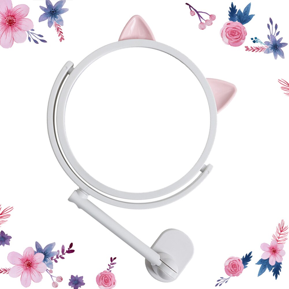 1pc Mirror Swivel Vanity Mirror Cat Ear Makeup Mirror Wall Mounted Cosmetics Mirror Bathroom Makeup Mirror