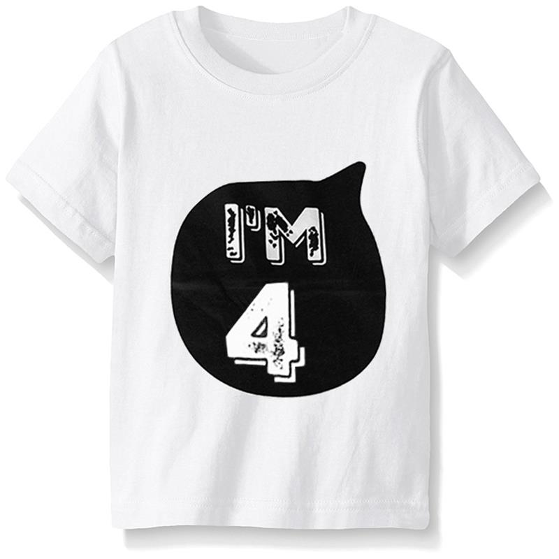 Verano niños Tops niños niñas Camiseta de manga corta para cumpleaños niños ropa divertida algodón camisetas edad 1 2 3 4 ropa de bebé: White 4th