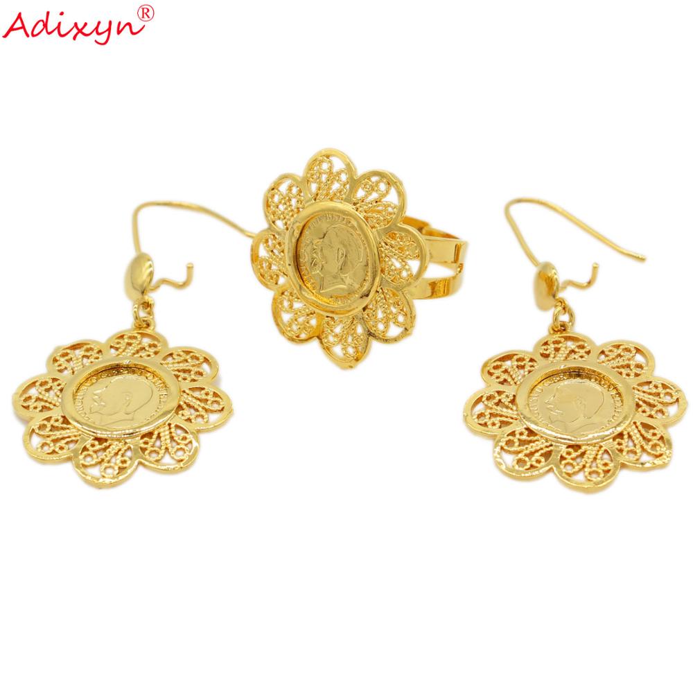 Adixyn – ensemble de bijoux couleur or, collier, boucle d&#39;oreille, bague, Bracelet, accessoires pour Halloween africain, dubaï, inde, N10094