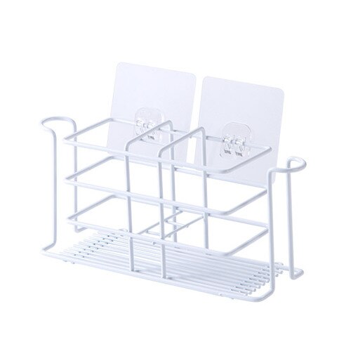 Iron toothbrush rack bathroom punch-free mouthwash cup storage rack wall-mounted toothbrush rack toothbrush holder: white
