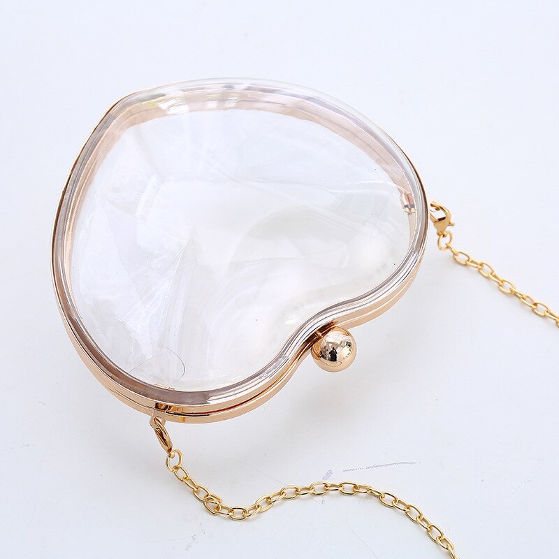 Transparent Women Heart Clutch Evening Bags Gold Chain Shoulder Bags Girls Handbags Purses For Ladies Party Clear Bag: Gold
