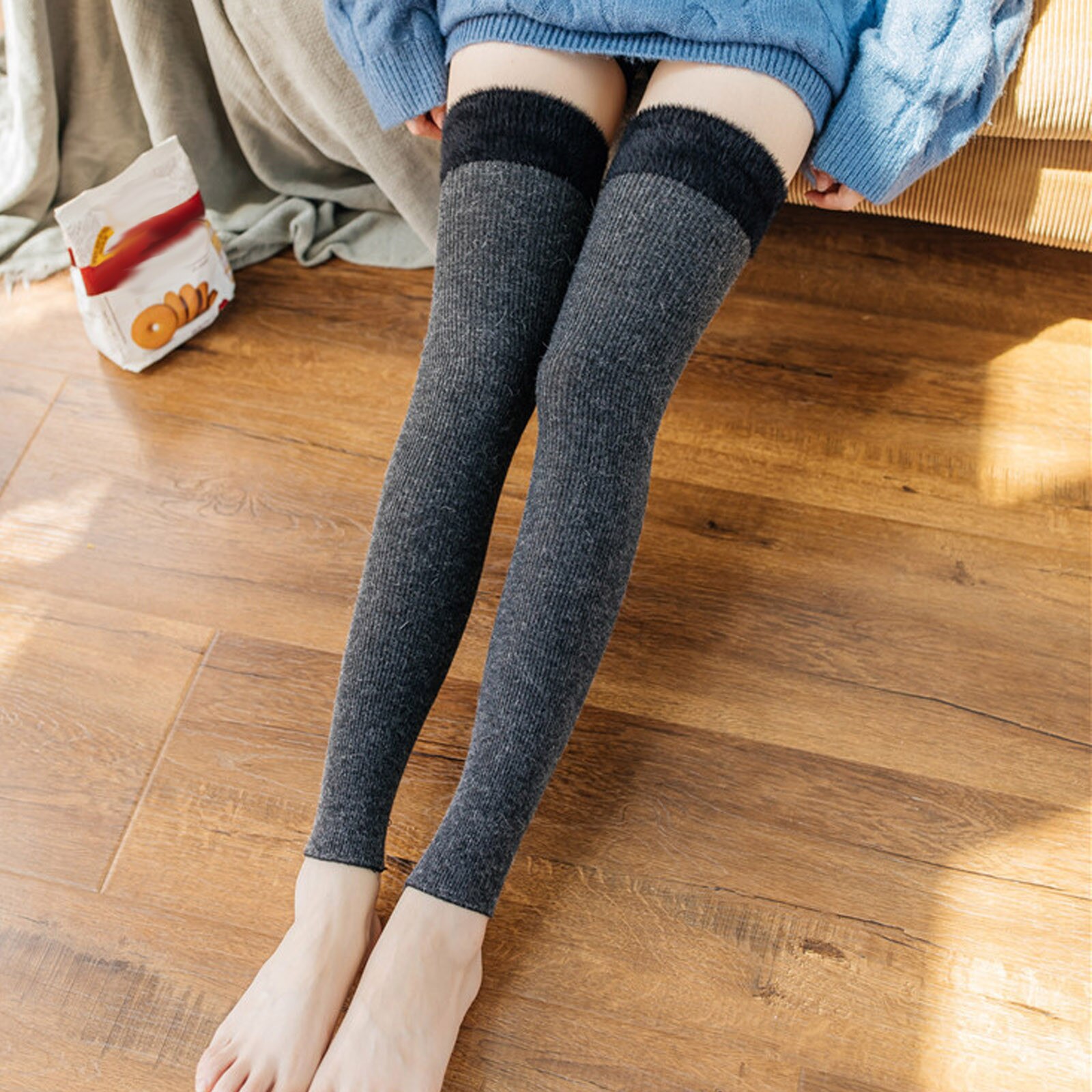 Winter Leggings Socks Women Keep Warm Splicing Socks Knitting Anklets Leggings Socks Warmers Cable Knit Knitted Crochet Leg: A Dark Gray