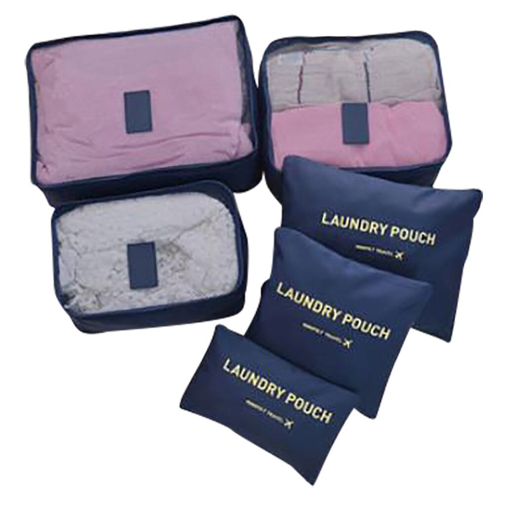 6 Stuks Kleding Schoenen Opbergzakken Waterdichte Kleding Ondergoed Schoenen Opbergtas Bagage Tas Reistassen Organizer: Navy