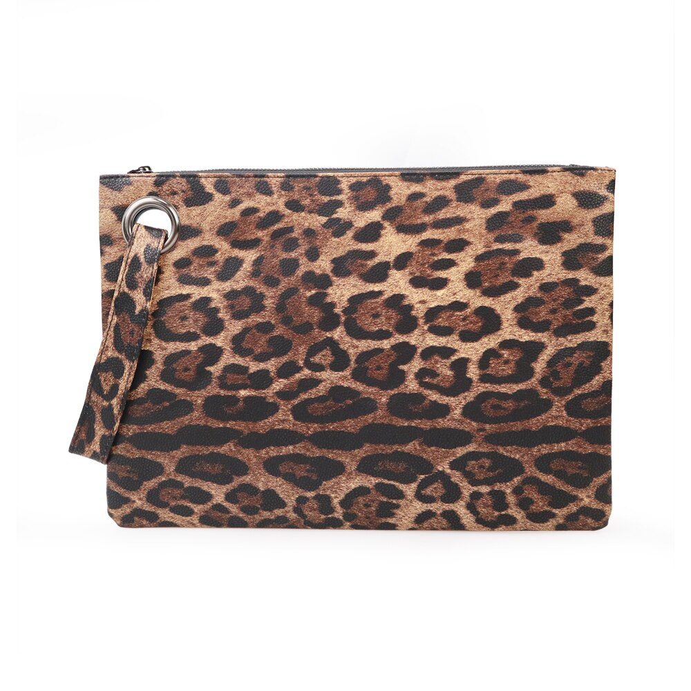 Luksus trendy håndtasker leopard print damer clutch flerfarvet retro flad taske stor kapacitet clutch: Brun