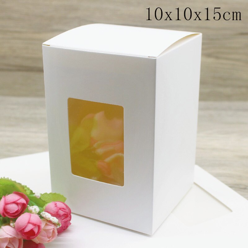 Boîte à fenêtre en papier 50 pièces 10x10x10 0/12/15cm, emballage de bonbons en papier kraft/blanc avec fenêtre, emballage de fournitures de fête,: white 10x10x15cm