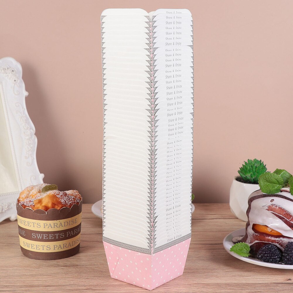 100pcs Paper Cupcake Cups Square Disposable Cake Cup Heat-resistant Dessert Bowls Mini Cake Box Party Supplies (Blue Dot): Pink Dot