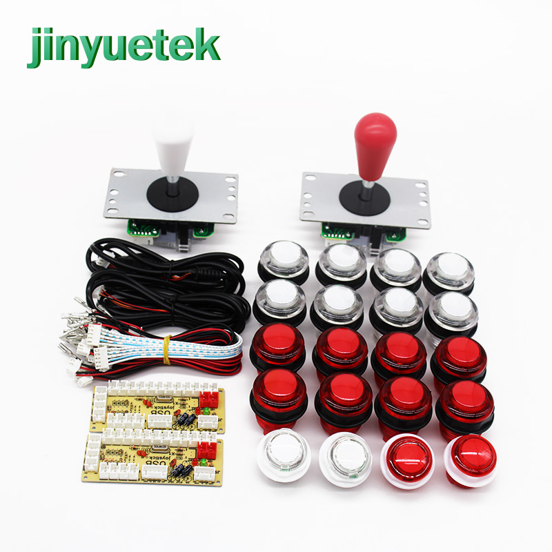 Diy Arcade Game Kit SANWA Arcade Joystick DIY Kit onderdelen PC Raspberry Pi USB Encoder Drukknop voor android: white and red 2