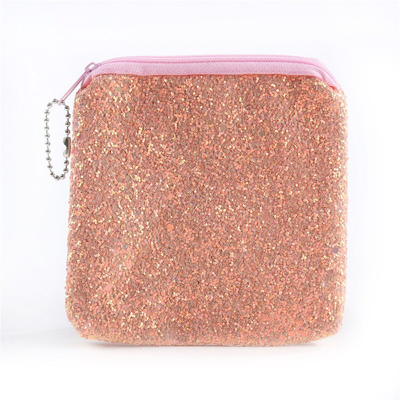 Women Mini Coin Bag Sequined Wallet Bag Card Bag Wallet Zero Children's Bag Key Case Party Evening Headphone Storage Bag: pink rectangle