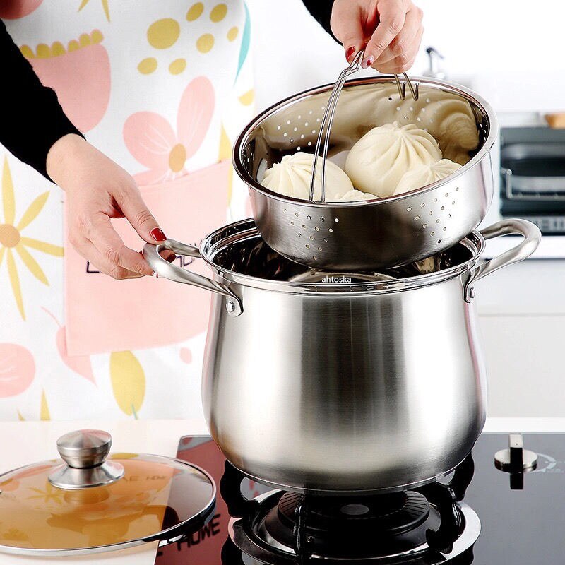 304 Stainless steel drum shaped super high pot Anti-overflow large-capacity soup pots Thickened and deepened steamer for cooking