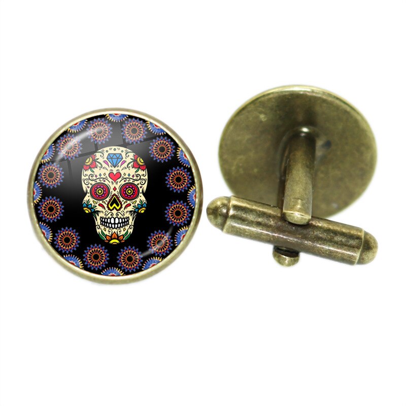 Boutons de manchette squelette Vintage pour hommes, verre rond, de crâne blanc, de mariage, chemise, costume, accessoires bijoux à la: NONE