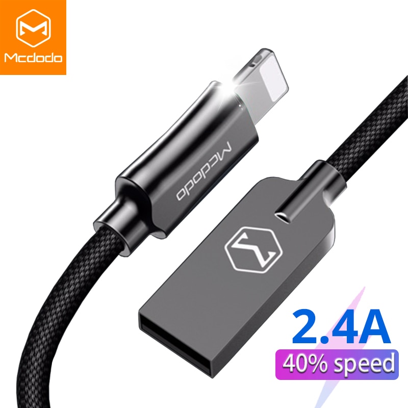 Cabo usb mcdodo 2,4a para celulares, fio para modelos iphone 11 pro xs max xr 8 7 6s plus ipad mini cabo de carregamento rápido para lightning, cabo de dados de telefone