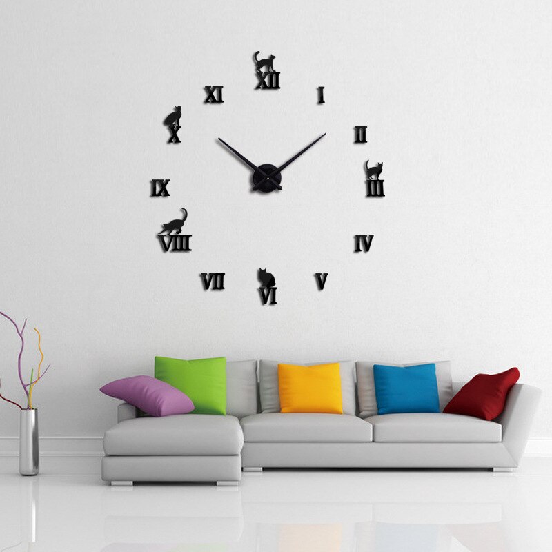 Large Wall Clock Stickers Quartz Needle 3D DIY Decorative for Kitchen Acrylic Mirror Modern Wall Clock Roman Numerals