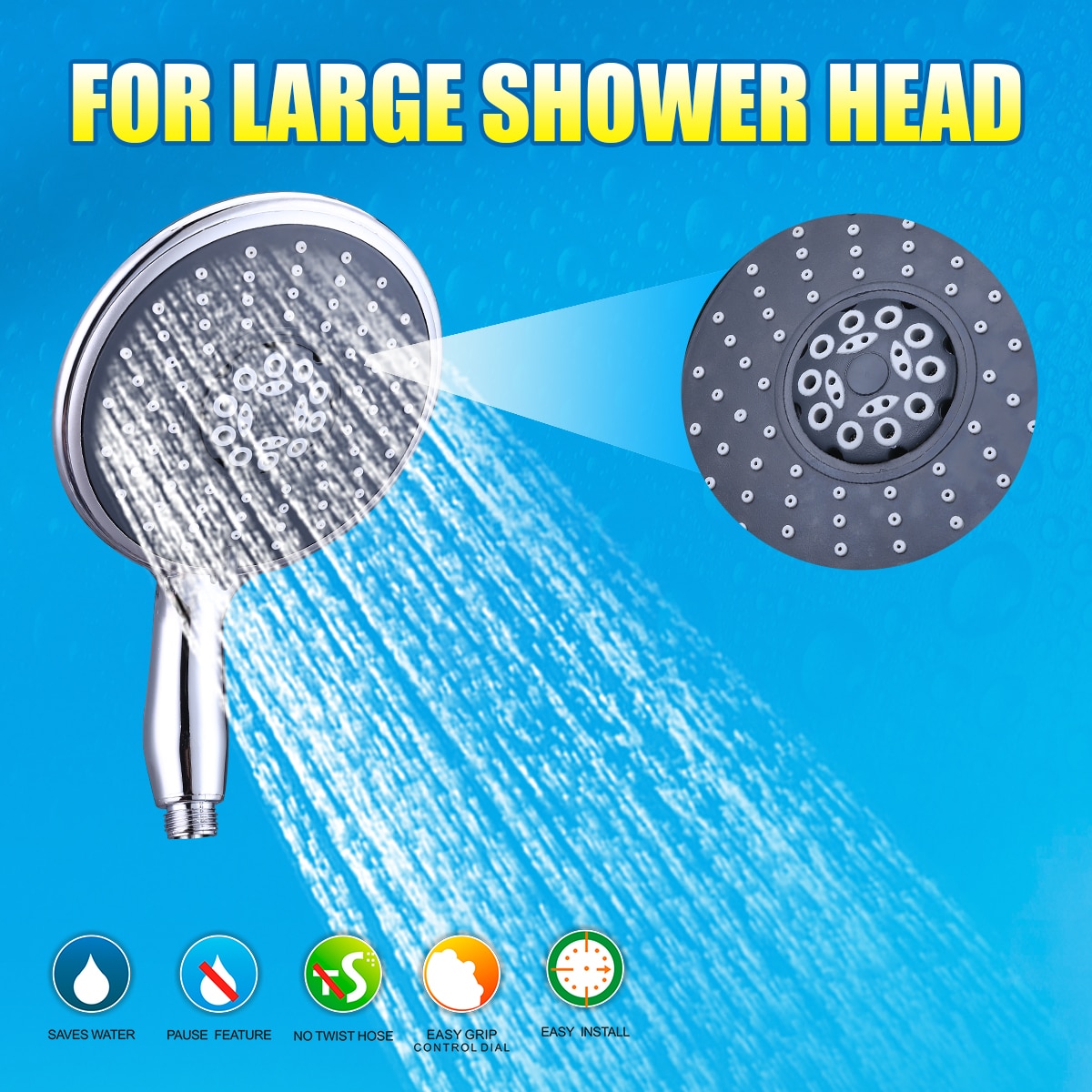 3 Mode Adjustable Shower Head Chrome Replaces Large Power Shower Head Water Saving Bathroom Shower Tool