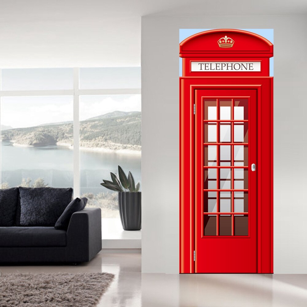 Diy 3d- dørs klistermærker røde telefonboksmønster til børneværelse dekoration tilbehør boligindretning store wallstickers