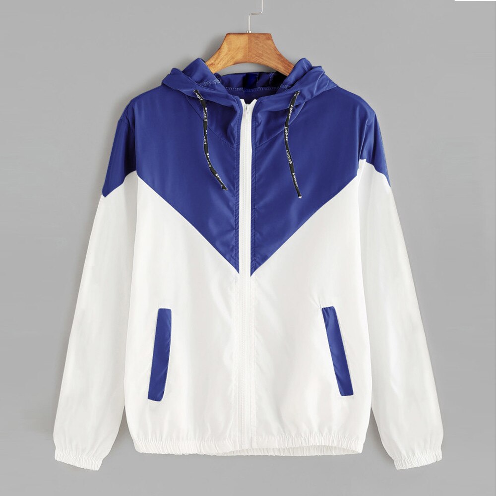 Plus size hættejakke sport-wear kvinder langærmet frakke patchwork tynd skinsuit lynlås lomme sport frakke kvindelig fritidsjakke