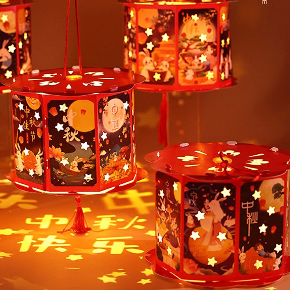 Linterna portátil china de dibujos animados, bendición tradicional, lámpara de papel de mano, linterna LED Cultural hecha a mano, juguetes para Festival de mediados de otoño