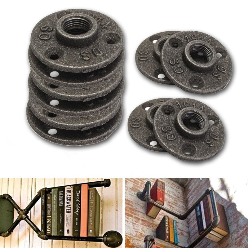 1Pcs Black Decorative Malleable Iron Floor/Wall Flange Malleable Cast Iron Pipe Fittings BSP Threaded Hole 1/2"