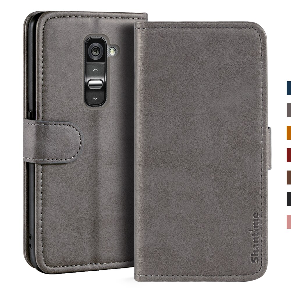 Étui portefeuille magnétique en cuir pour LG G2, Coque de téléphone avec support: Gray