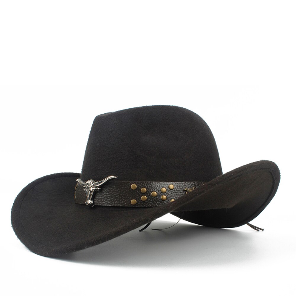 Steampunk barn barn ull ihålig western cowboyhatt pojke flicka outblack sombrero hombre jazz keps storlek 52-54: Svart