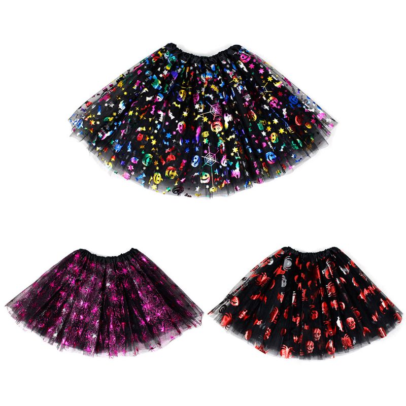 Tutu Rock Mädchen Halloween 3 Schichten Tutu Rock Bunte Kürbis Spinne Schädel Tüll Kostüm Neue