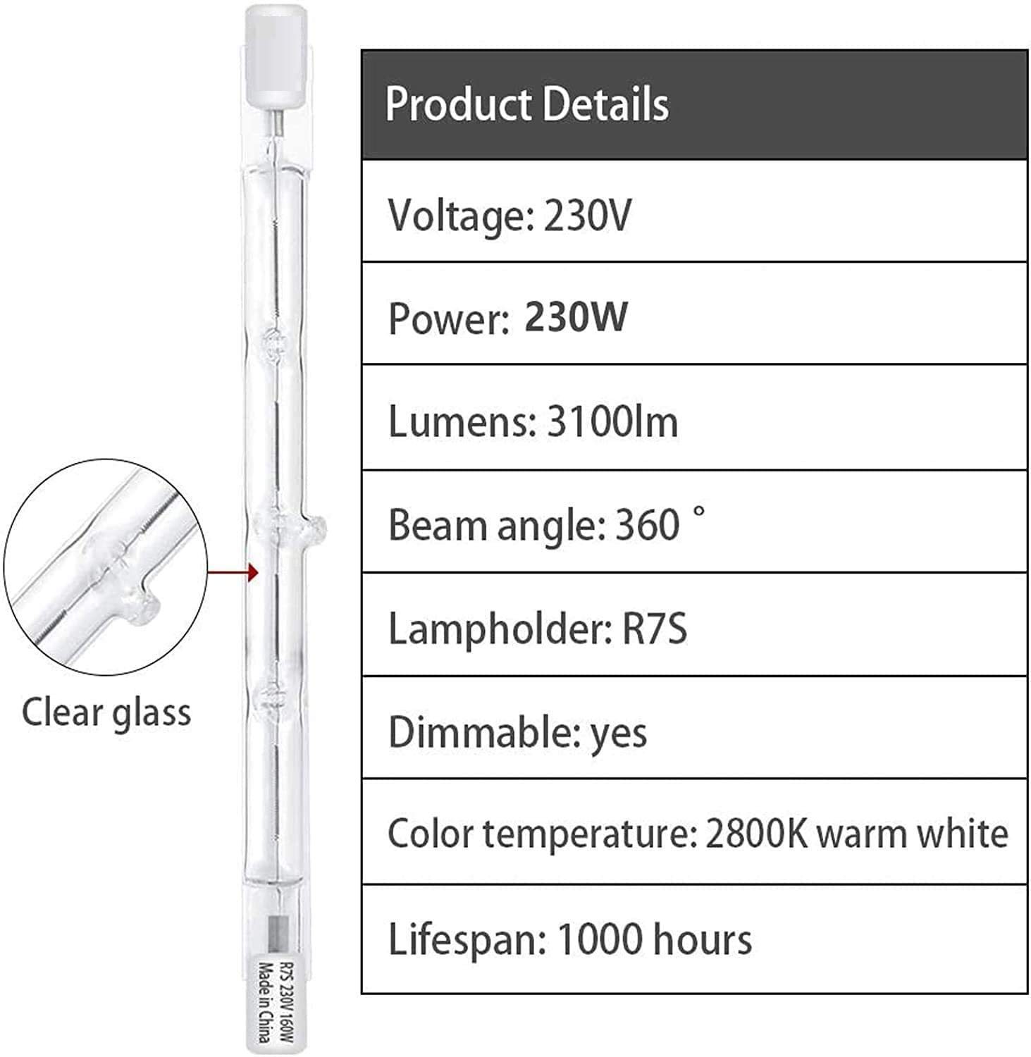 Højtydende halogenlampe  r7s glasrør wolframglødelampe 78mm 118mm 254mm j78 j118 j254 pære  ac110v 220v