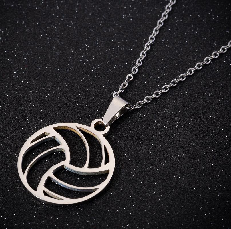 Hfarich Personality Stainless Steel Beach Volleyball Pendant Necklaces For Women Statement Sports Lovers Jewelry