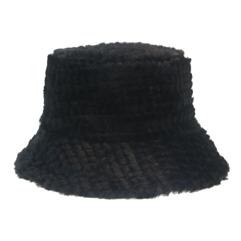 Emmer Hoed Winter Effen Wit Zwart Bont Pluche Zachte Warme Vrouwen Hoeden Outdoor Brede Rand Vissen Winter Emmer Hoeden Gorro pescador: black