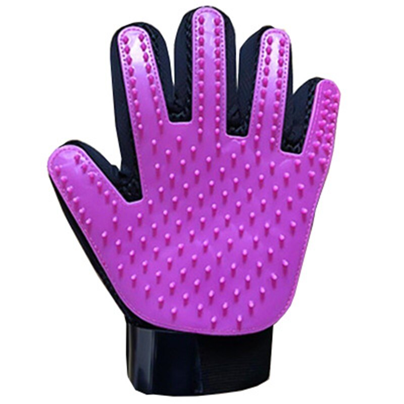 Chien Animal de compagnie toilettage gant Silicone caoutchouc chats brosse peigne desheding cheveux gants chiens bain Massage fournitures de nettoyage animaux peignes: Left purple