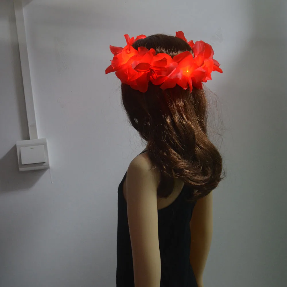 Women Girl Glow Party LED Hawaiian Lei Headband Light Up Flower Ribbon Crown Birthday Wedding Festival: VIOLET/紫罗兰