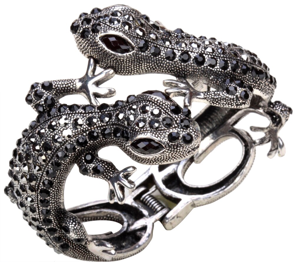 YACQ Gecko Bracelet jonc Antique or couleur argent Animal Bling cristal bijoux pour les femmes ses filles directe A08: black