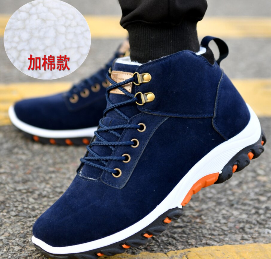 Winter Shoes Men Boots Lace-up Sneakers Fur Warm Fleeces Snow Boots High Flat Casual Cotton Shoes Solid Snow Boots