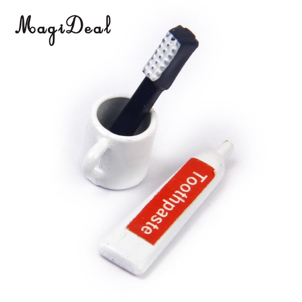 Magideal 3 Stks/set 1/12 Poppenhuis Badkamer Miniatuur Tandenborstel Tandpasta Cup Kinderen Pretend Play Toy