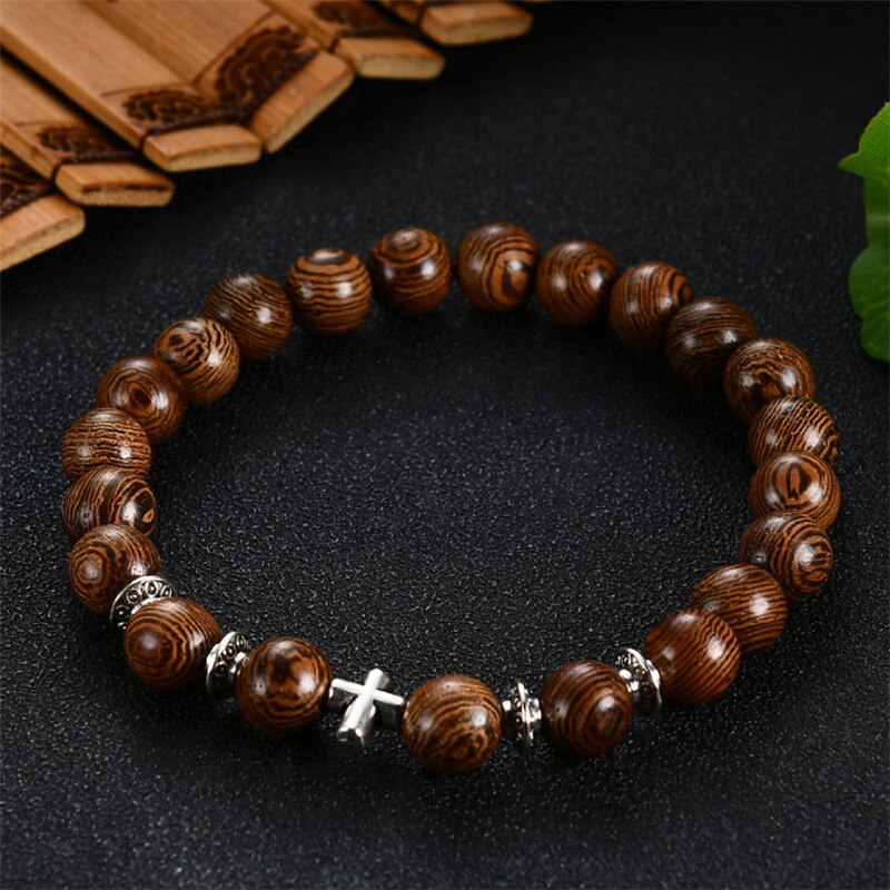 Wwlb prijs natuurlijke sandelhout mannen om lotus sieraden gebed pulsera hombre houten kralen rozenkrans armband voor vrouwen: Kruismetaal