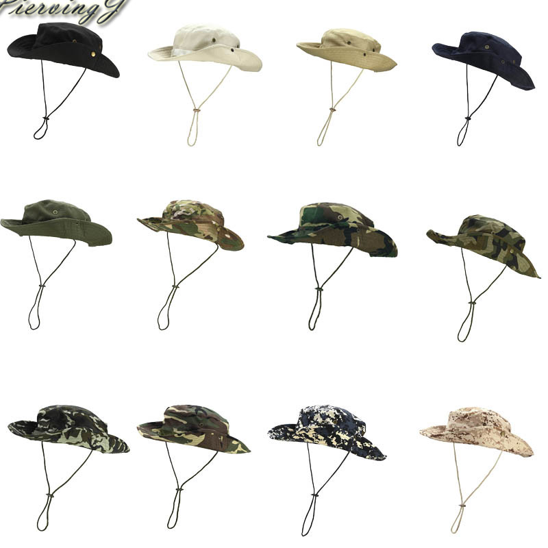 Sombrero para el sol, panamá, con solapa, transpirable, boonie multicam, estilo nepalí, camuflado, para pesca al aire libre, ala ancha, con cordón.